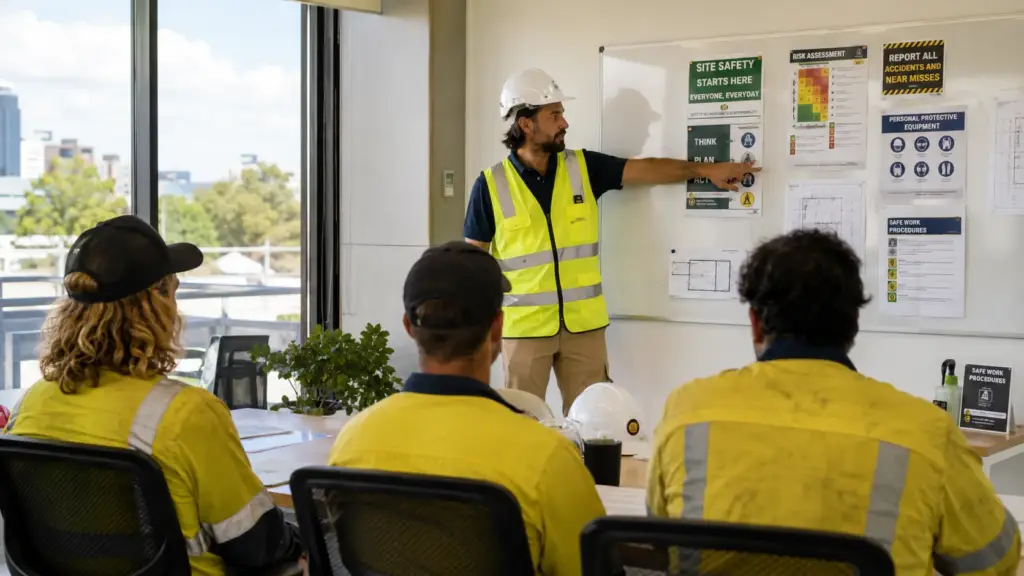 Construction workers in a white card training session in Perth, WA
